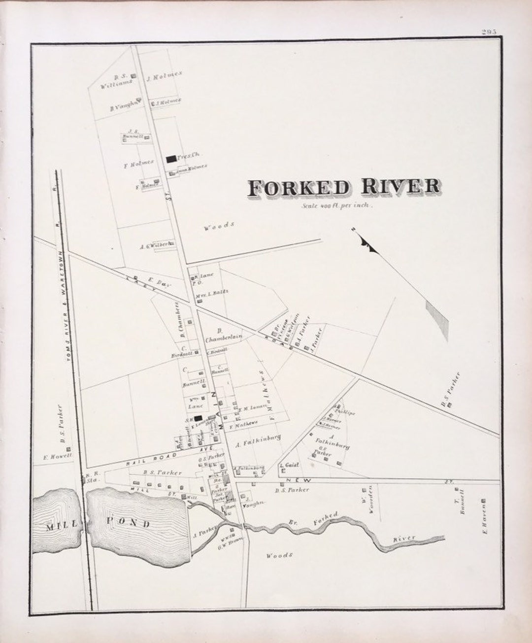 Forked River Map, Original 1878 New Jersey Shore Atlas, Barnegat