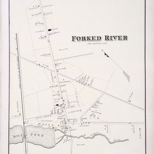 Forked River Map, Original 1878 New Jersey Shore Atlas, Barnegat Lighthouse, Ocean County