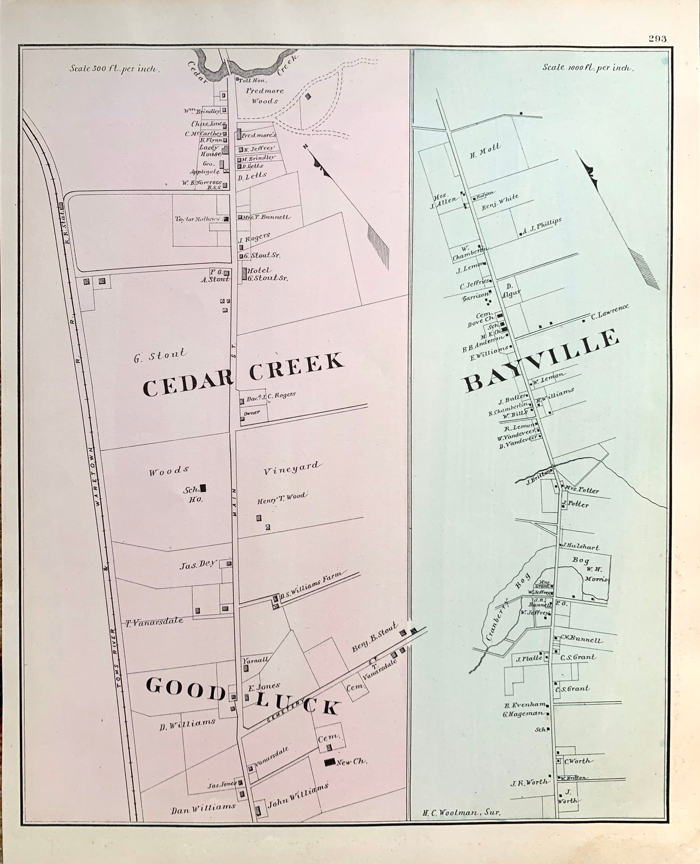Bayville Map Cedar Creek map Original 1878 New Jersey Shore Etsy.de