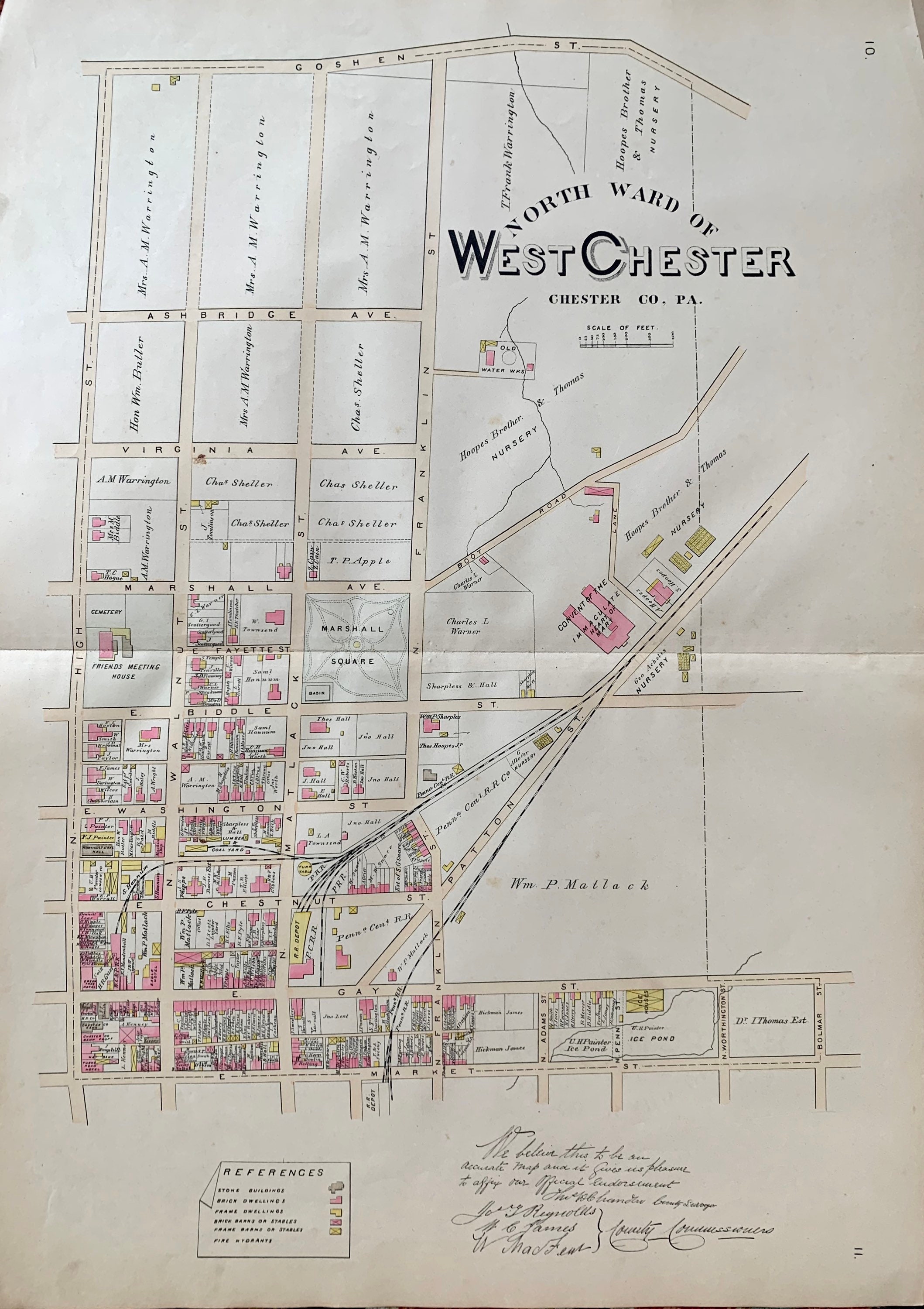 West Chester Pennsylvania Map, Original 1883 Chester County Farm Atlas