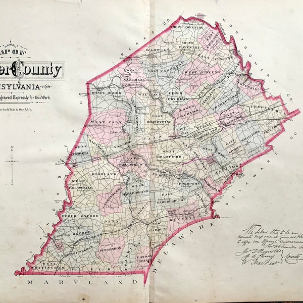 Chester County Map, Original 1883 Chester County Pennsylvania Farm atlas, Breous