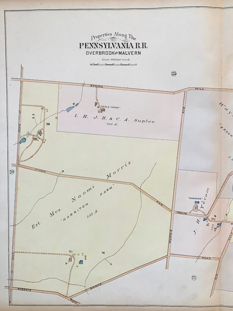 Gladwyne Map, Bryn Mawr Map, Original 1900 Main Line Pennsylvania
