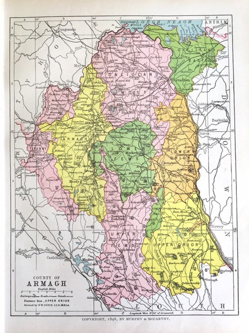County Of Armagh Original 1902 Atlas Of Ireland Map Upper Orior Etsy