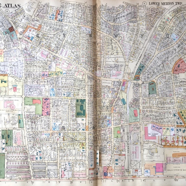 Bala Cynwyd Map, Original 1961 Main line Atlas map, Barnes Foundation, St. Josephs College