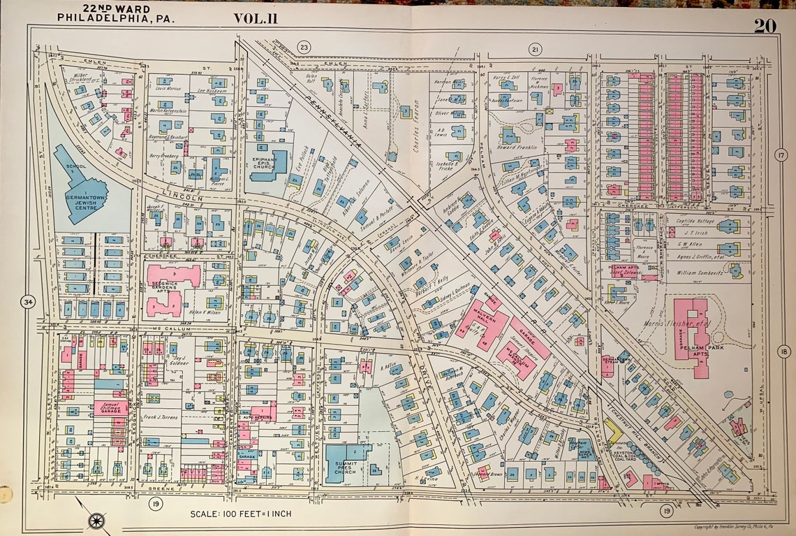Mount Airy Map Original 1955 Philadelphia Atlas Upsal Allen Etsy