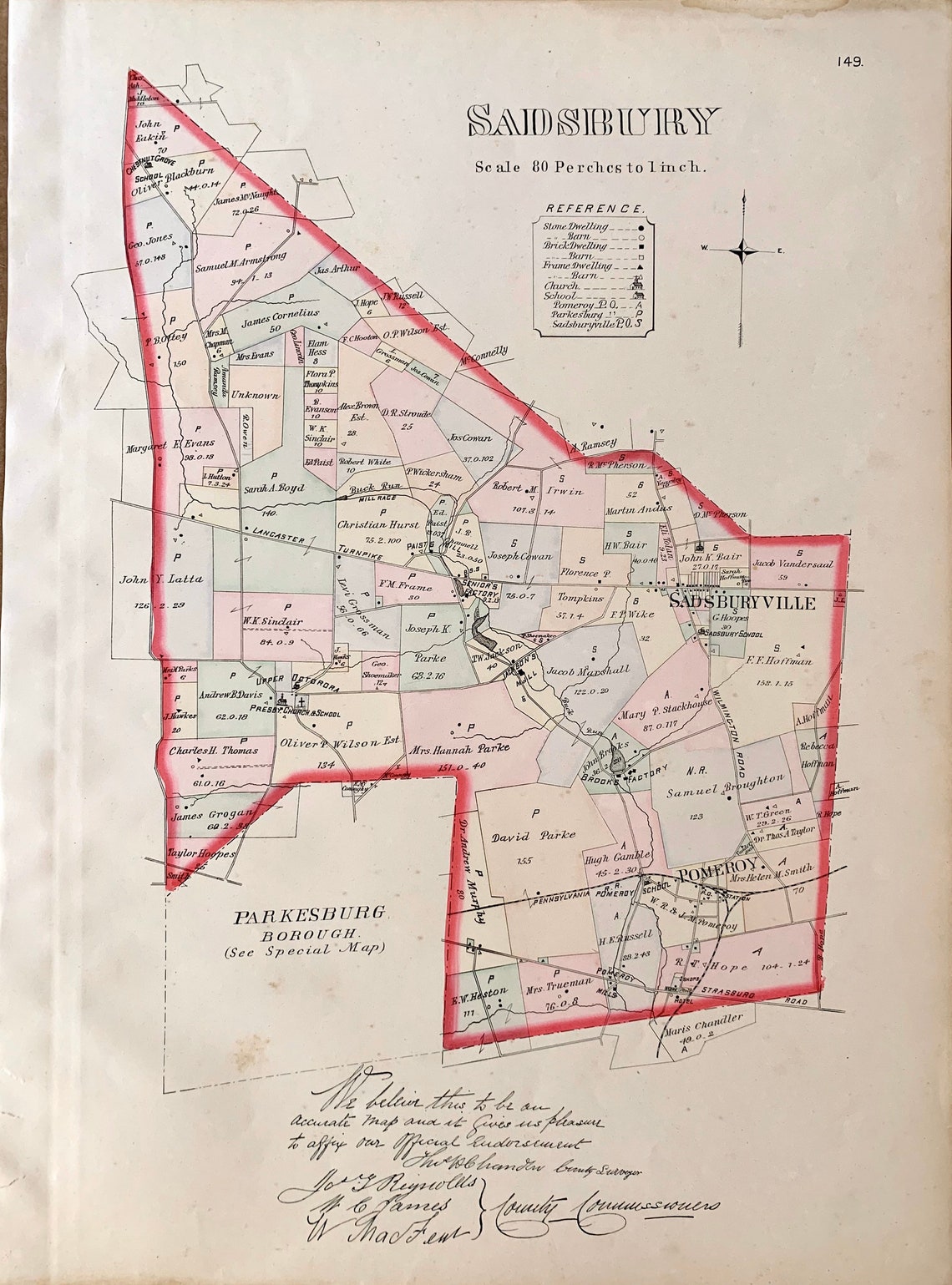 Sadsbury Township Map Original 1883 Chester County Farm Etsy