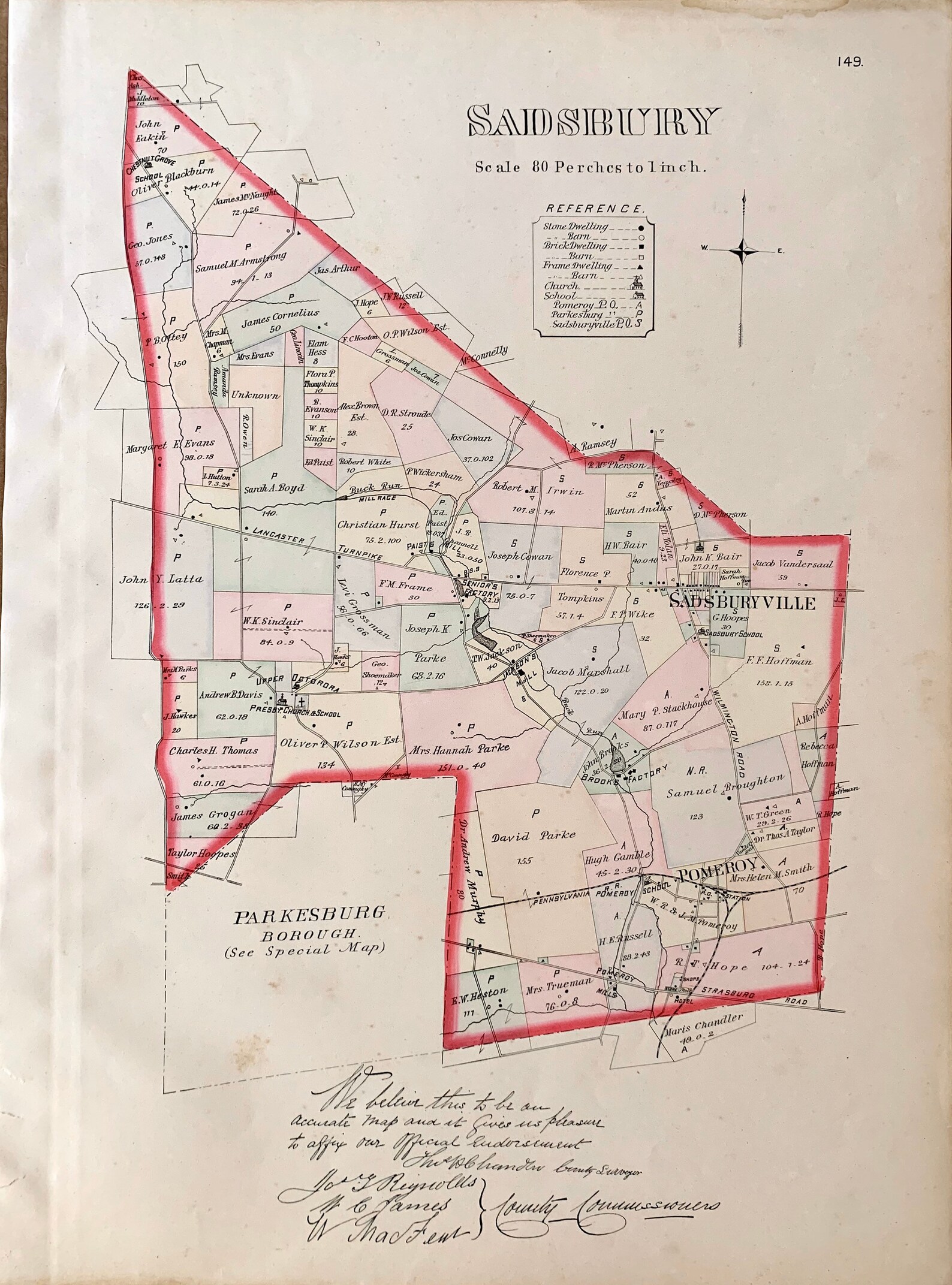 Sadsbury Township Map, Original 1883 Chester County Farm Atlas