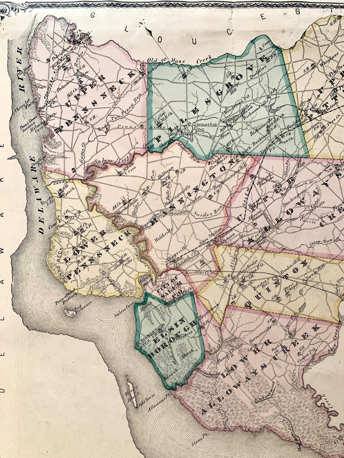 Salem County Map, Original 1876 New Jersey Atlas, Pittsgrove