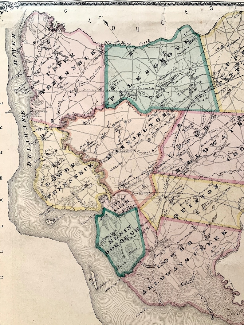 Salem County Map, Original 1876 New Jersey Atlas, Pittsgrove
