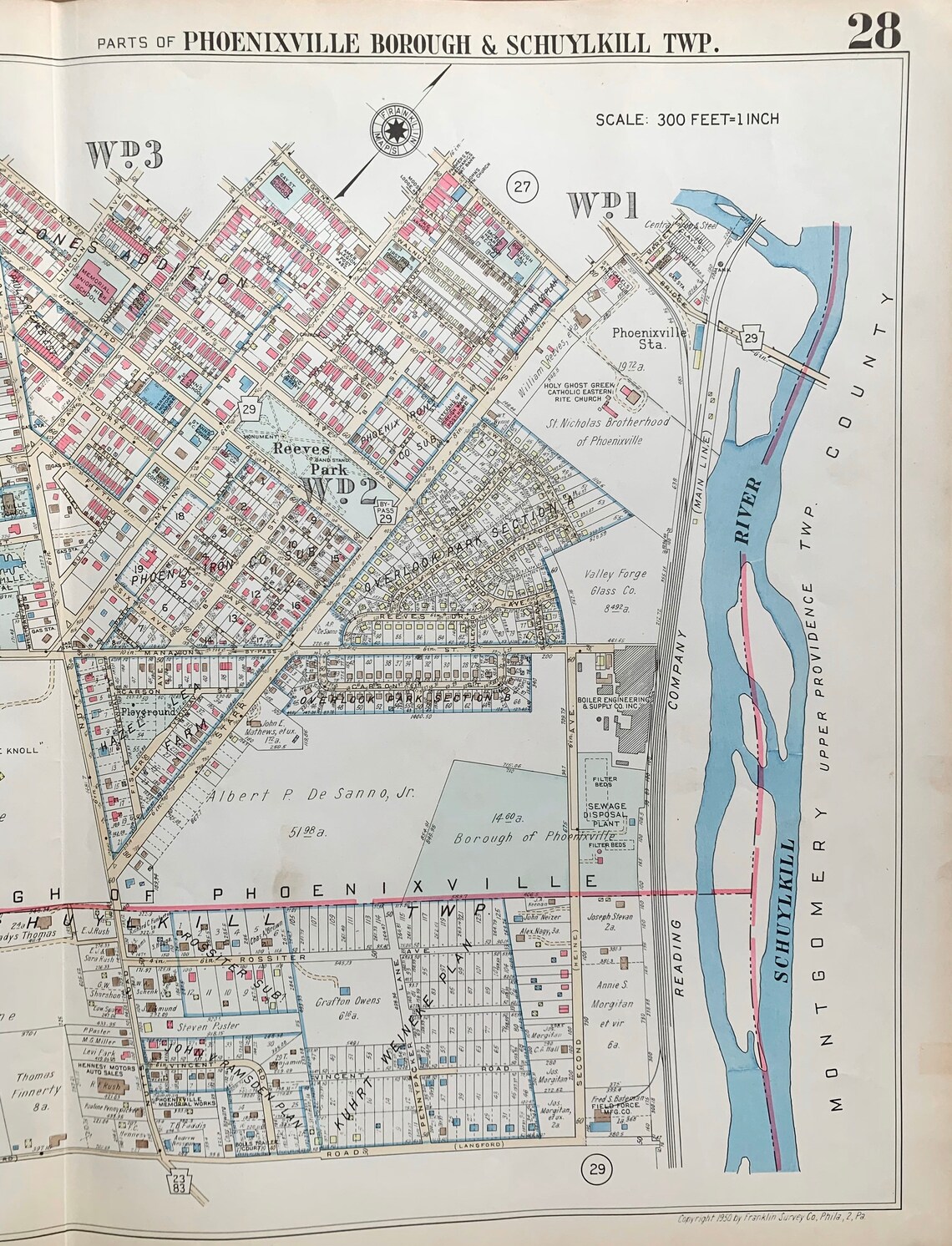 Phoenixville Borough Map Original 1950 Franklin Survey Main Etsy