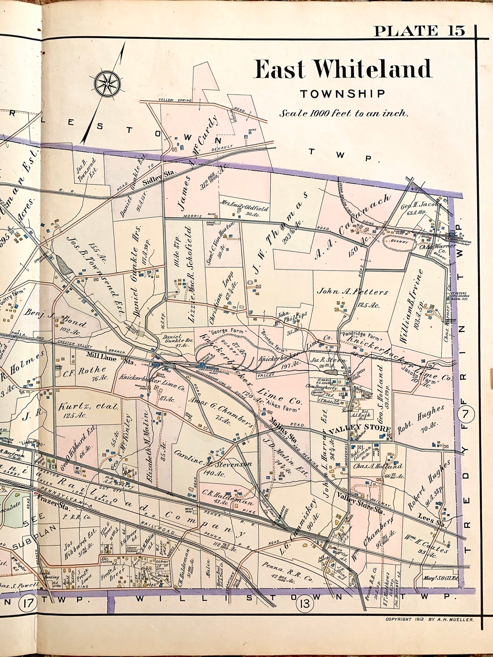 East Whiteland Township Map, Original 1912 Pennsylvania Main Line