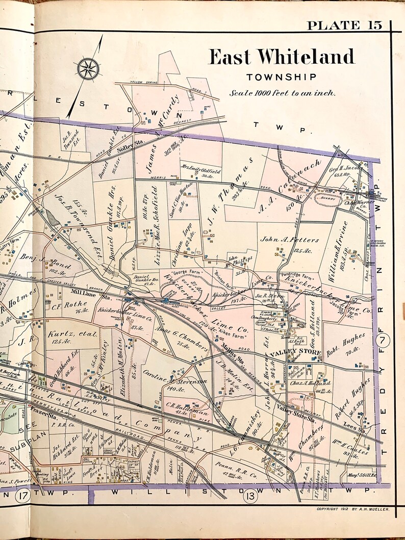 East Whiteland Township Map, Original 1912 Pennsylvania Main Line