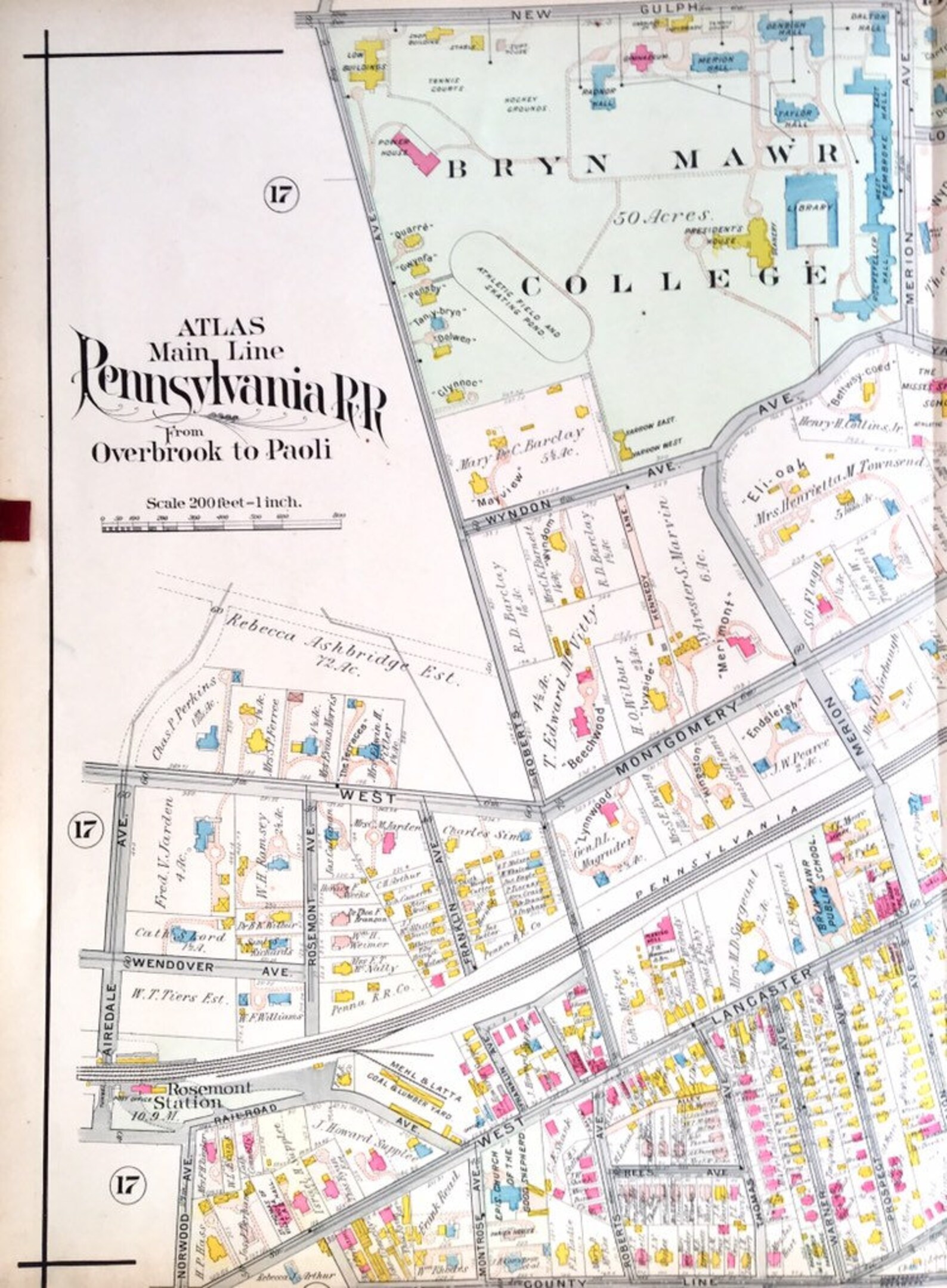 1908 Bryn Mawr Map Bryn Mawr College Original Hand Colored Etsy