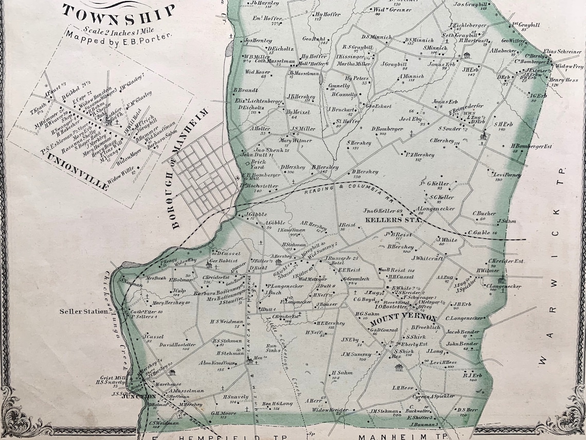 Penn Township Map Original 1875 Lancaster County Atlas Etsy España