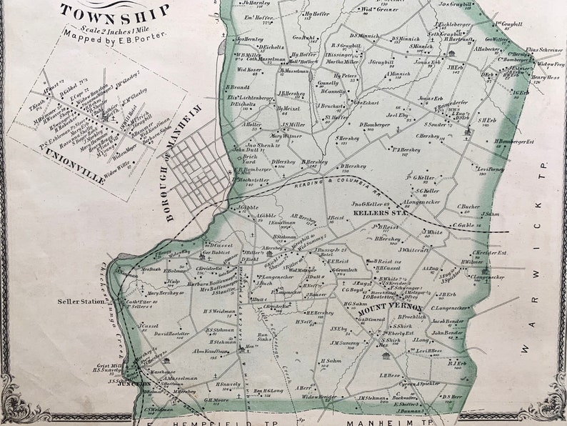 Penn Township Map Original 1875 Lancaster County Atlas Etsy España