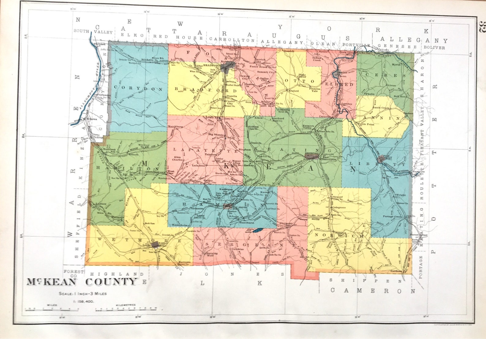 Original 1900 Atlas Map of Mckean County From the State of Pennsylvania