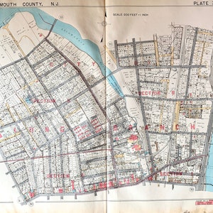 Long Branch New Jersey Map, Original 1941 Monmouth County Atlas, Jersey Shore