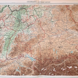 Germany map, Original 1922 Times Atlas, Frankfurt, Munich, Stuttgart, German Bavaria
