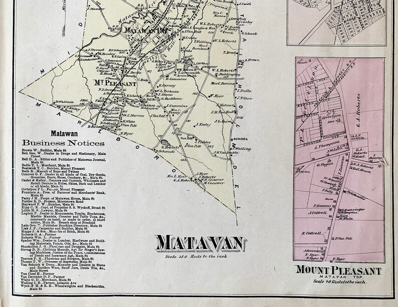 Matawan Map, Original 1873 Monmouth County Atlas, Cliffwood Beach