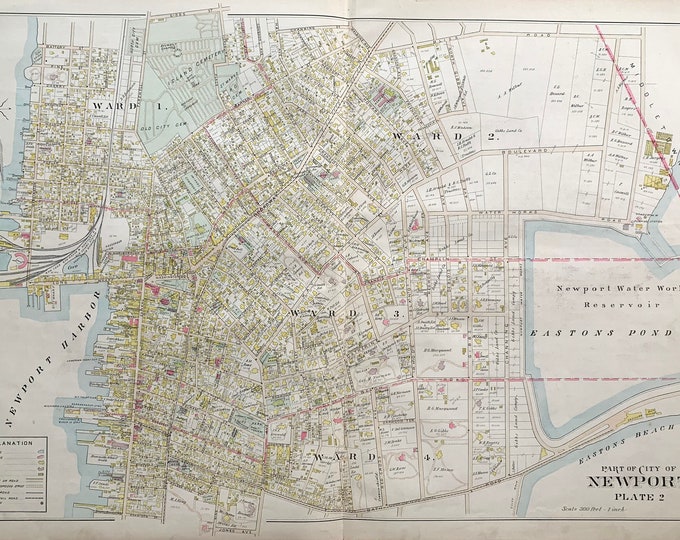 Newport Map Original 1893 Rhode Island Atlas Touro Park - Etsy