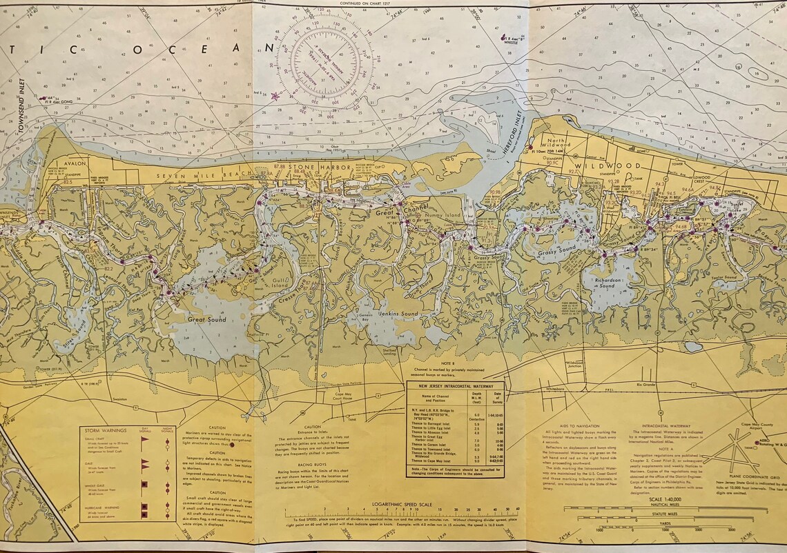 Brigantine Map Original 1967 Nautical Map Little Egg Harbor Etsy