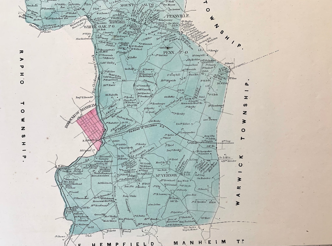 Penn Township Map, Original 1864 Bridgens Lancaster County Atlas