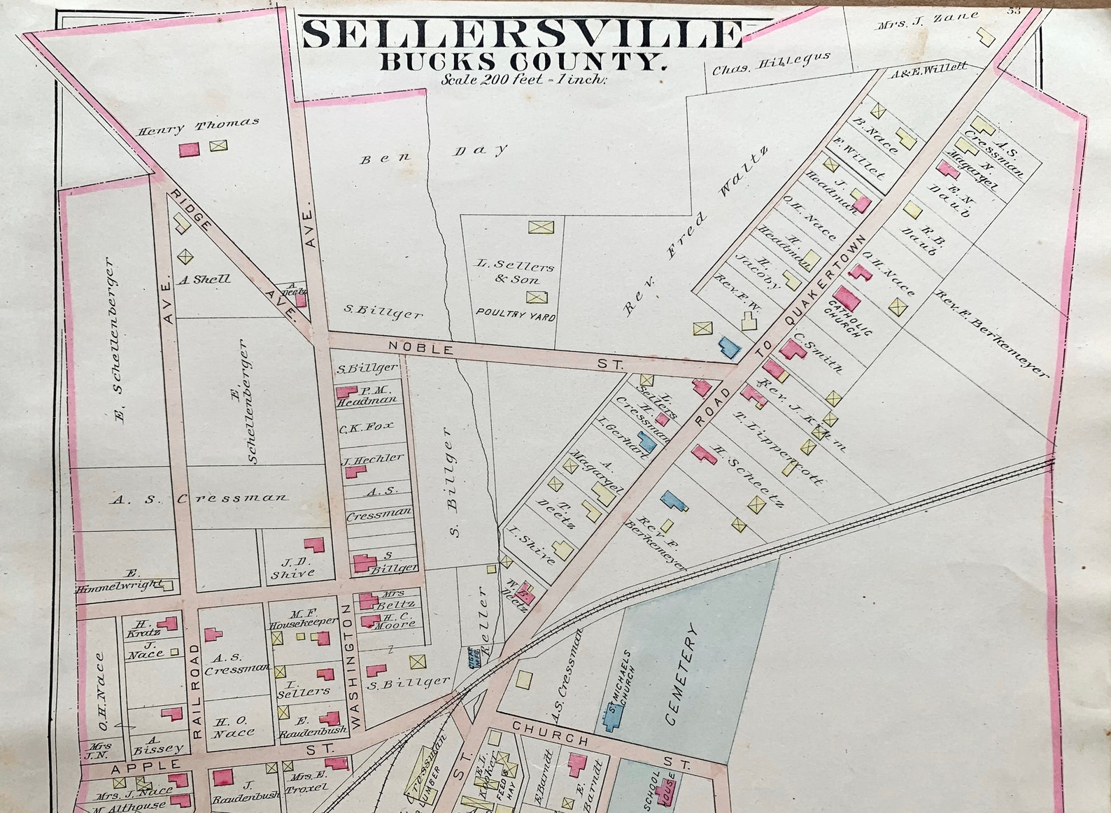 Antique Sellersville Map Original 1886 North Pennsylvania Etsy
