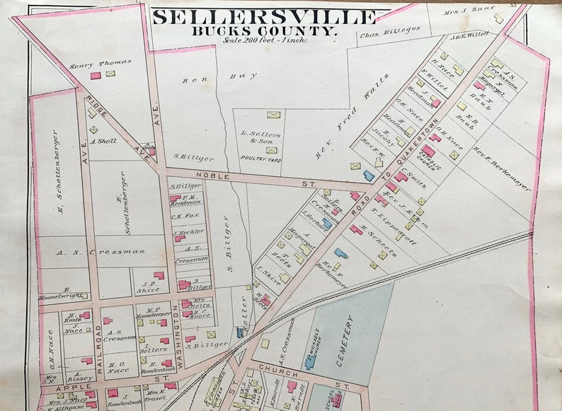 Antique Sellersville Map Original 1886 North Pennsylvania Etsy