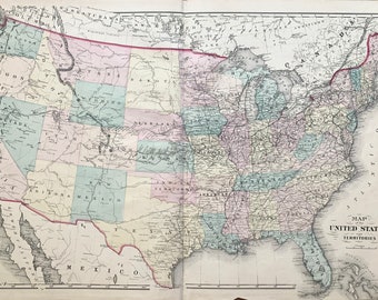 United States map, original 1876 atlas, US territories, Indian Territory