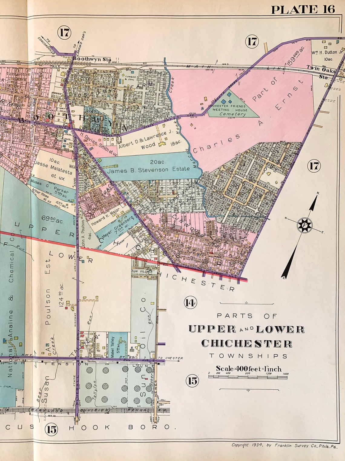 Upper Chichester Map Original 1934 Delaware County Atlas Etsy