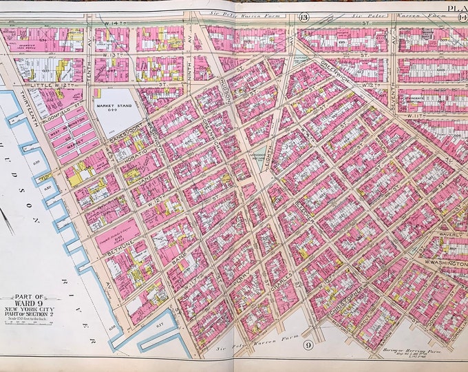 West Village Map, Original 1894 Manhattan Atlas, Greenwich Village