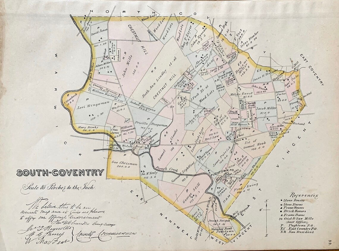 South Coventry Township Map Original 1883 Chester County Etsy