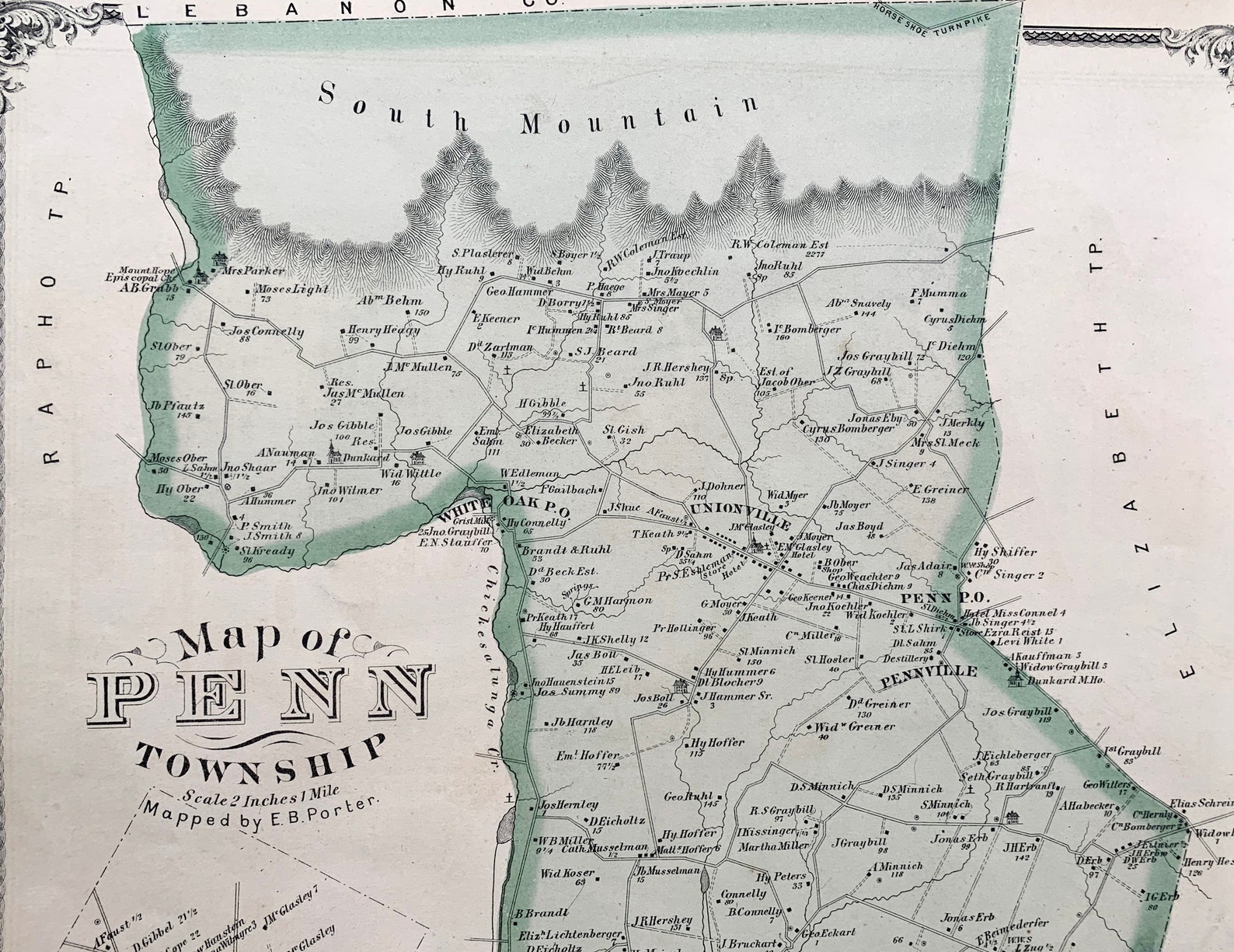 Penn Township Map Original 1875 Lancaster County Atlas Etsy España