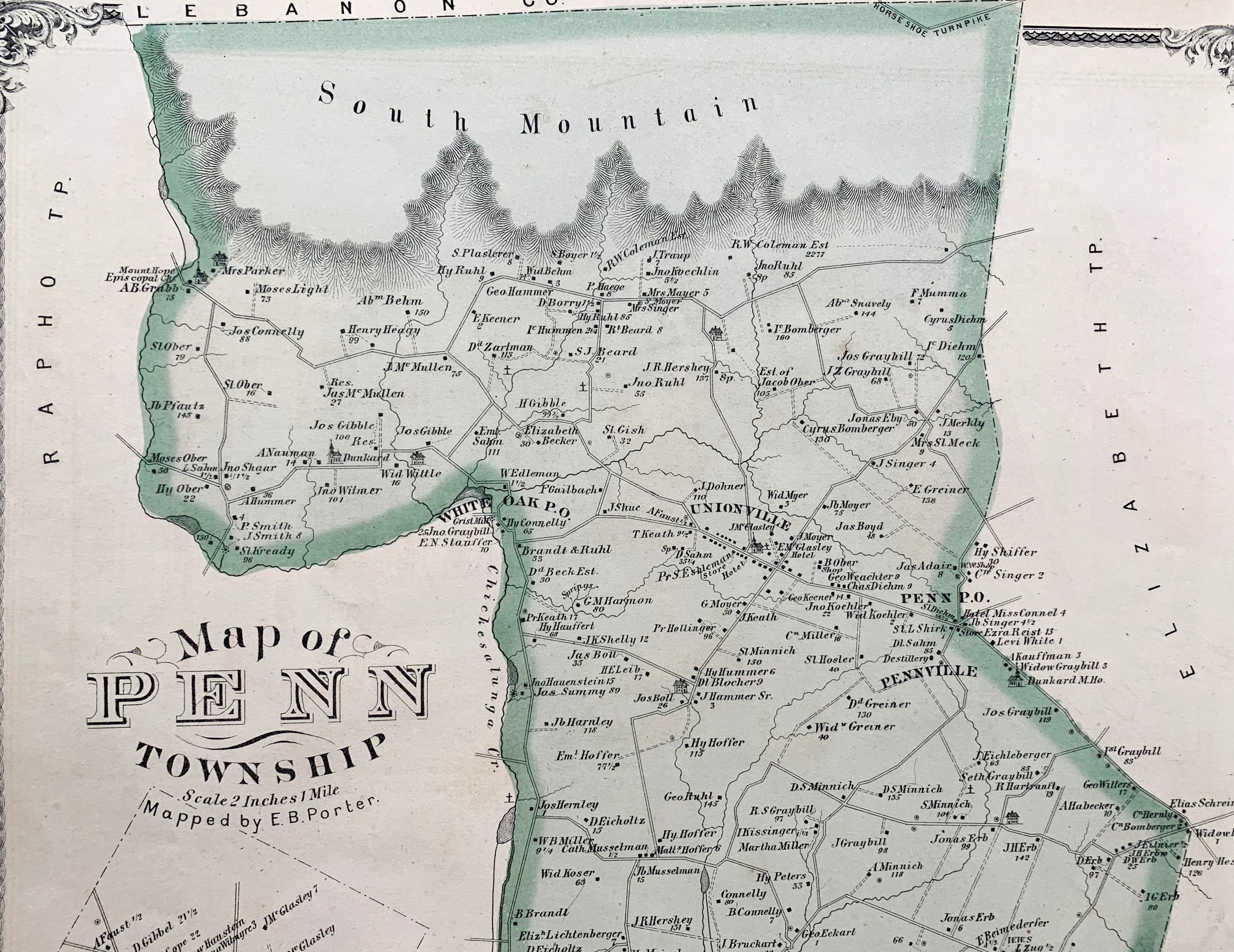 Penn Township Map Original 1875 Lancaster County Atlas Etsy