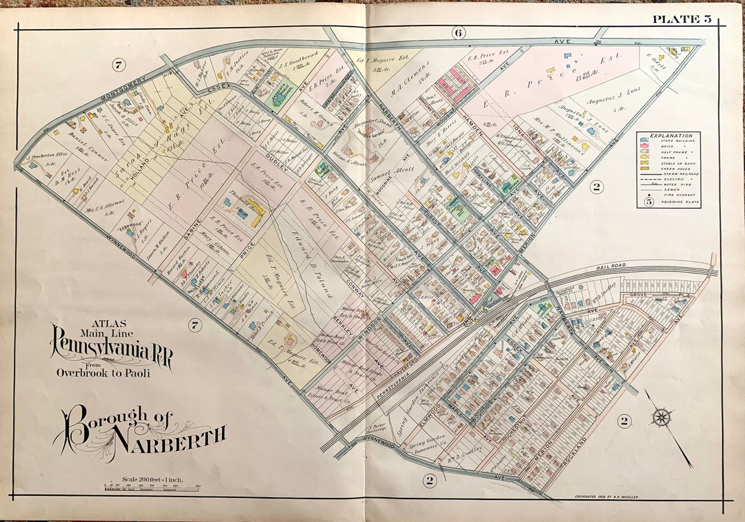Narberth Borough Map, Original 1908 Main Line Pennsylvania Railroad Atlas Etsy