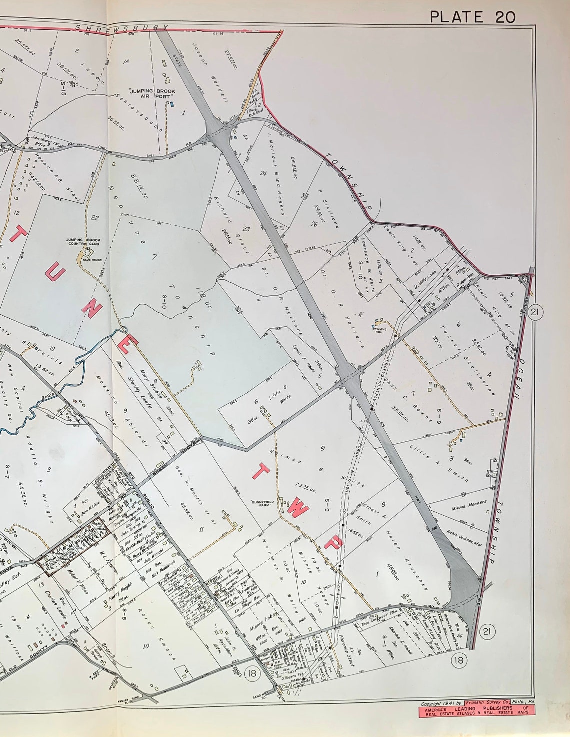 Neptune Township Map Original 1941 Monmouth County Atlas Etsy