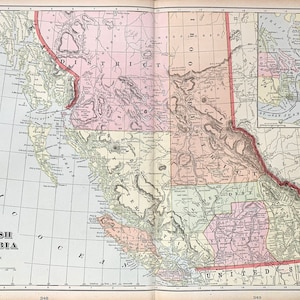 British Columbia map, Original 1900 Crams atlas, Vitoria, Vancouver, Canada