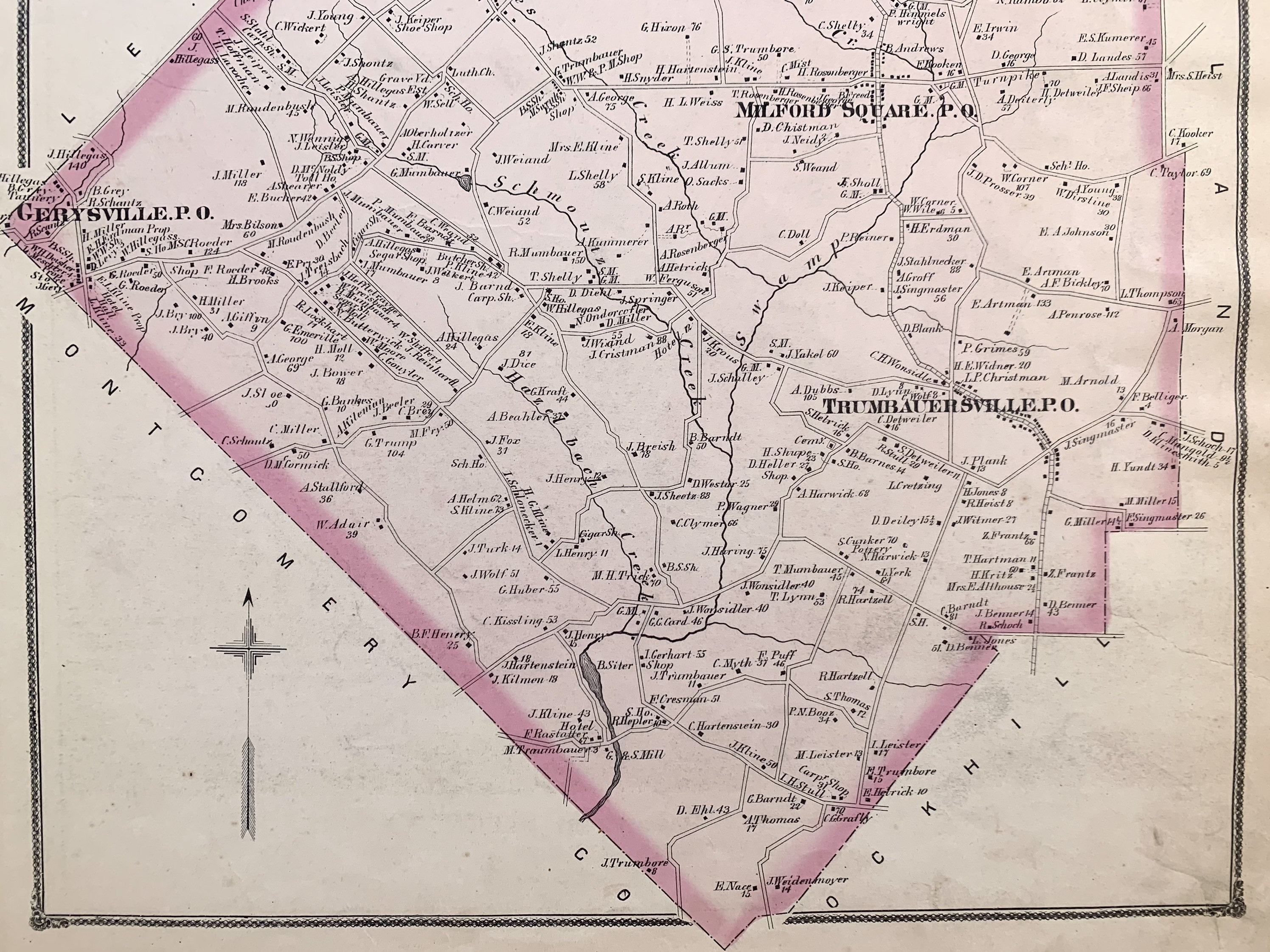 Milford Township Map Original 1875 Bucks County Pennsylvania Etsy