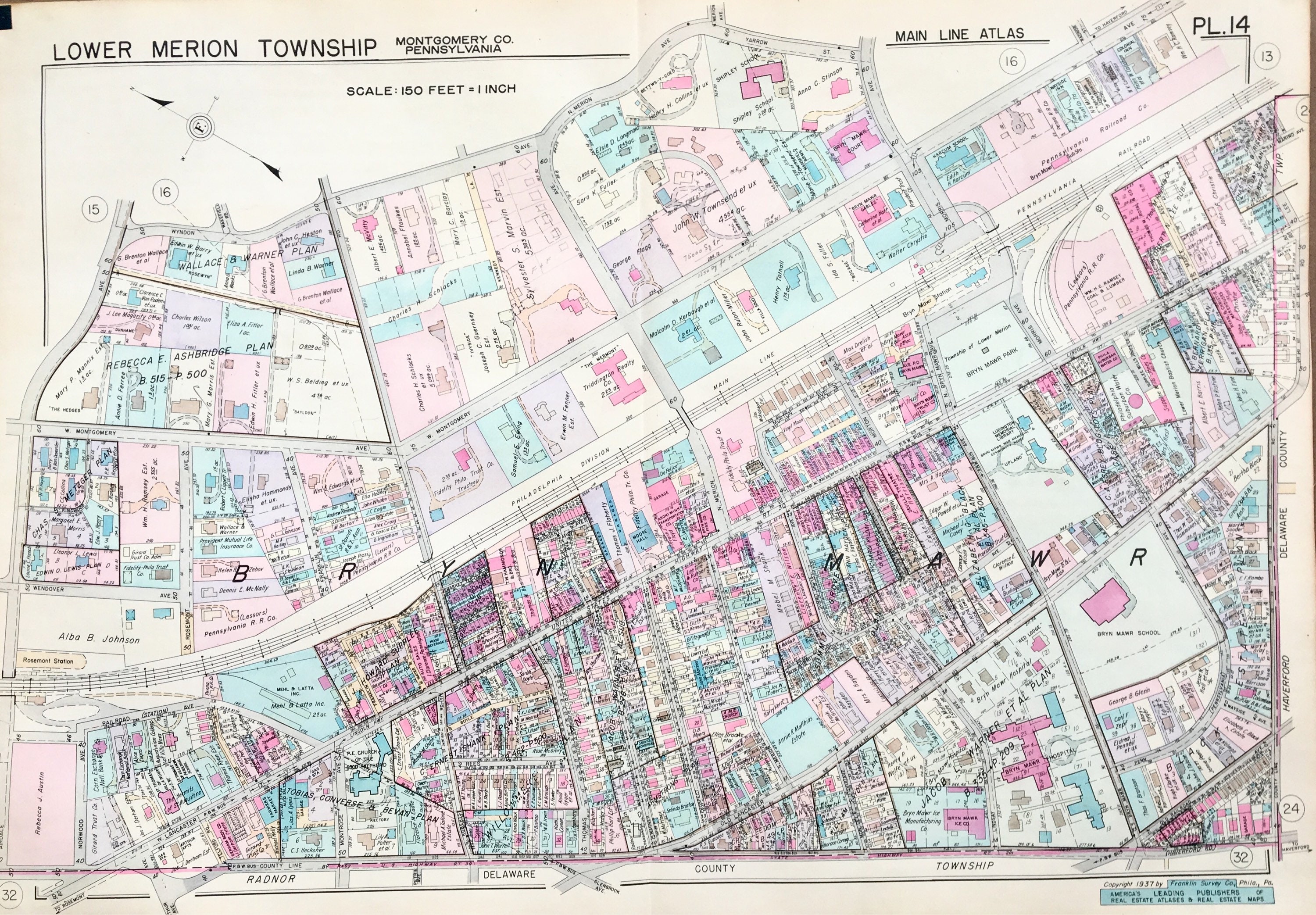 Montgomery County Property Lines Bryn Mawr 1937 Main Line Property Atlas Map Of Lower Merion | Etsy Denmark