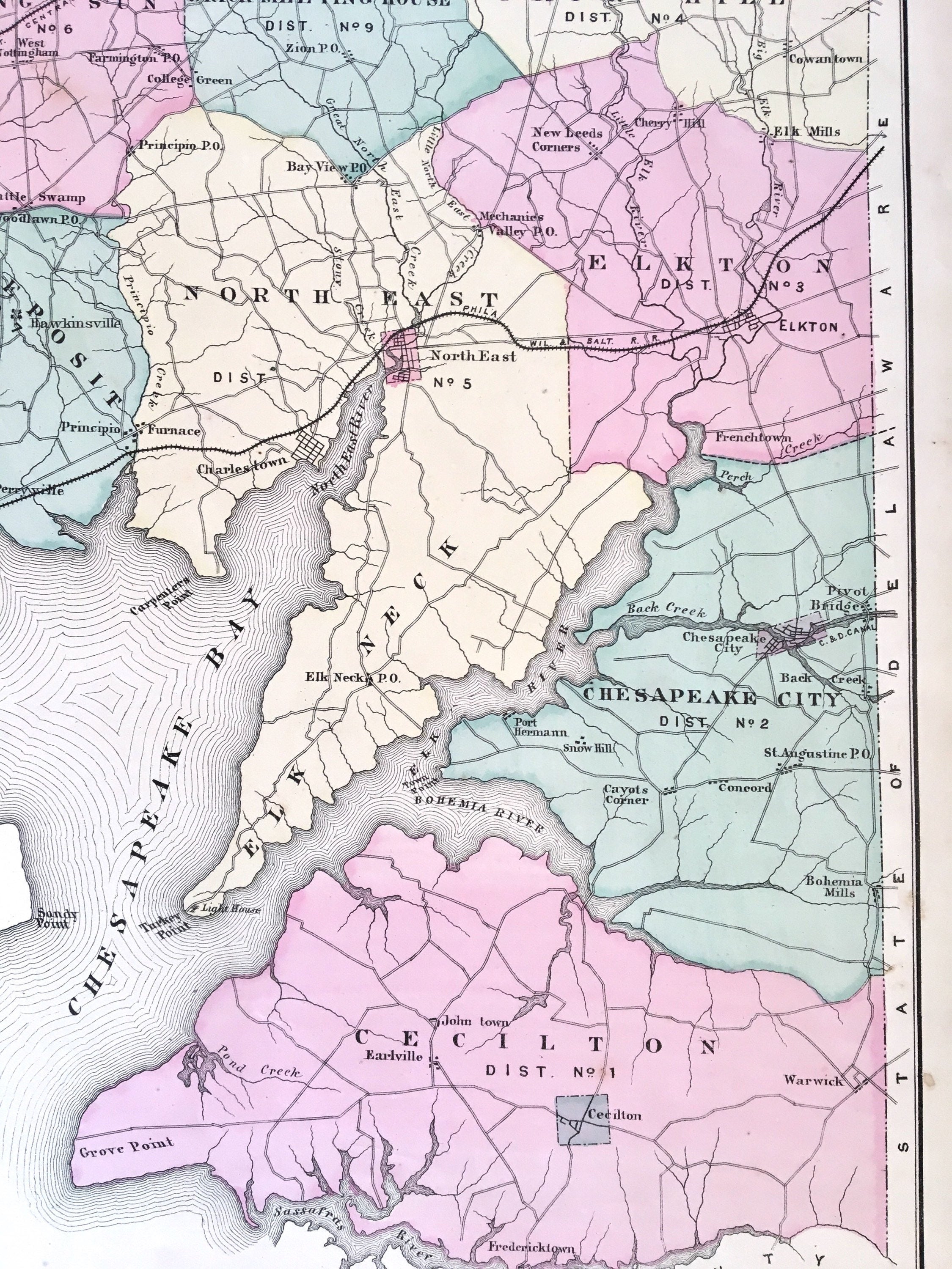 Cecil County Maryland 1877 Original Atlas Map Outline map Etsy