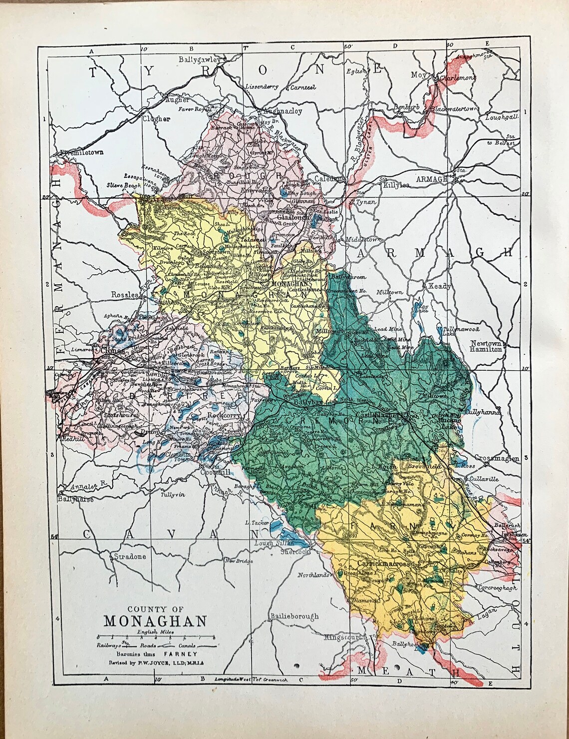 County of Monaghan map Original 1901 Atlas of Ireland Ulster Etsy
