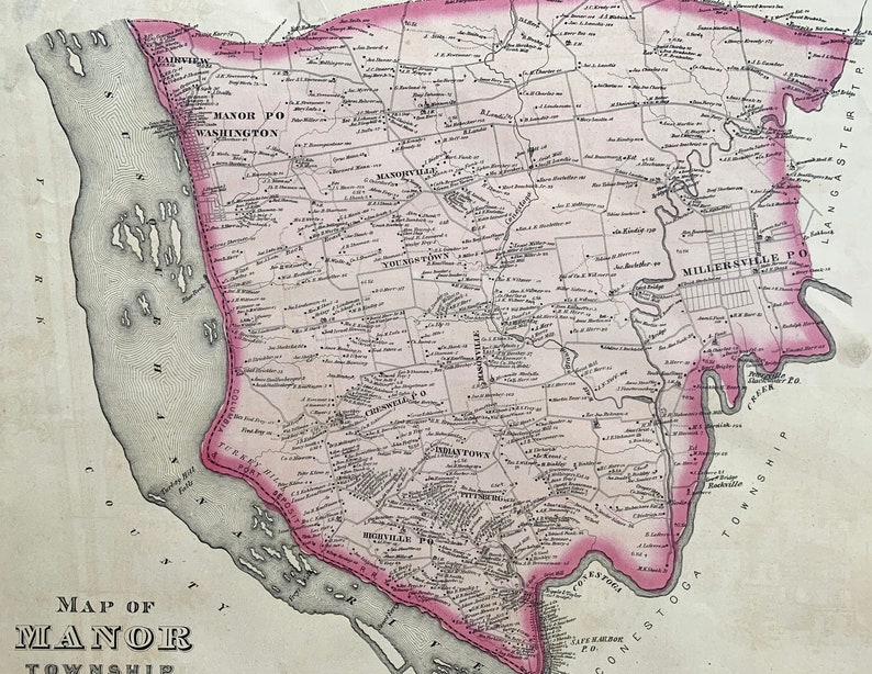 Original 1875 Lancaster County atlas Millersville Manor Township map Safe Harbor
