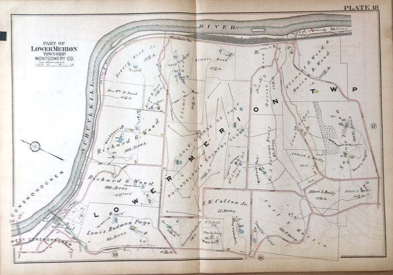 Gladwyne Map, Original 1926 Mainline Pennsylvania Railroad Atlas, West