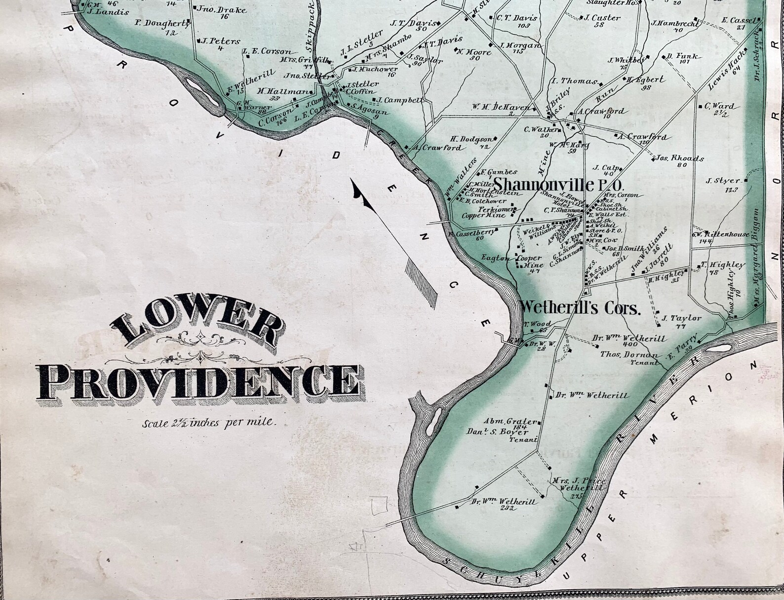 Lower Providence Map, Original 1877 Montgomery County Atlas, Eagleville