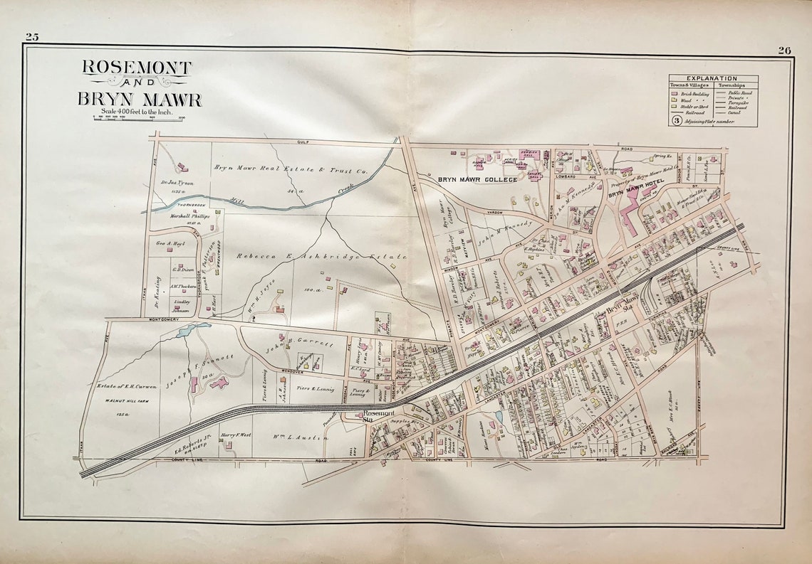 Bryn Mawr Map Rosemont Map Original 1893 Montgomery County - Etsy