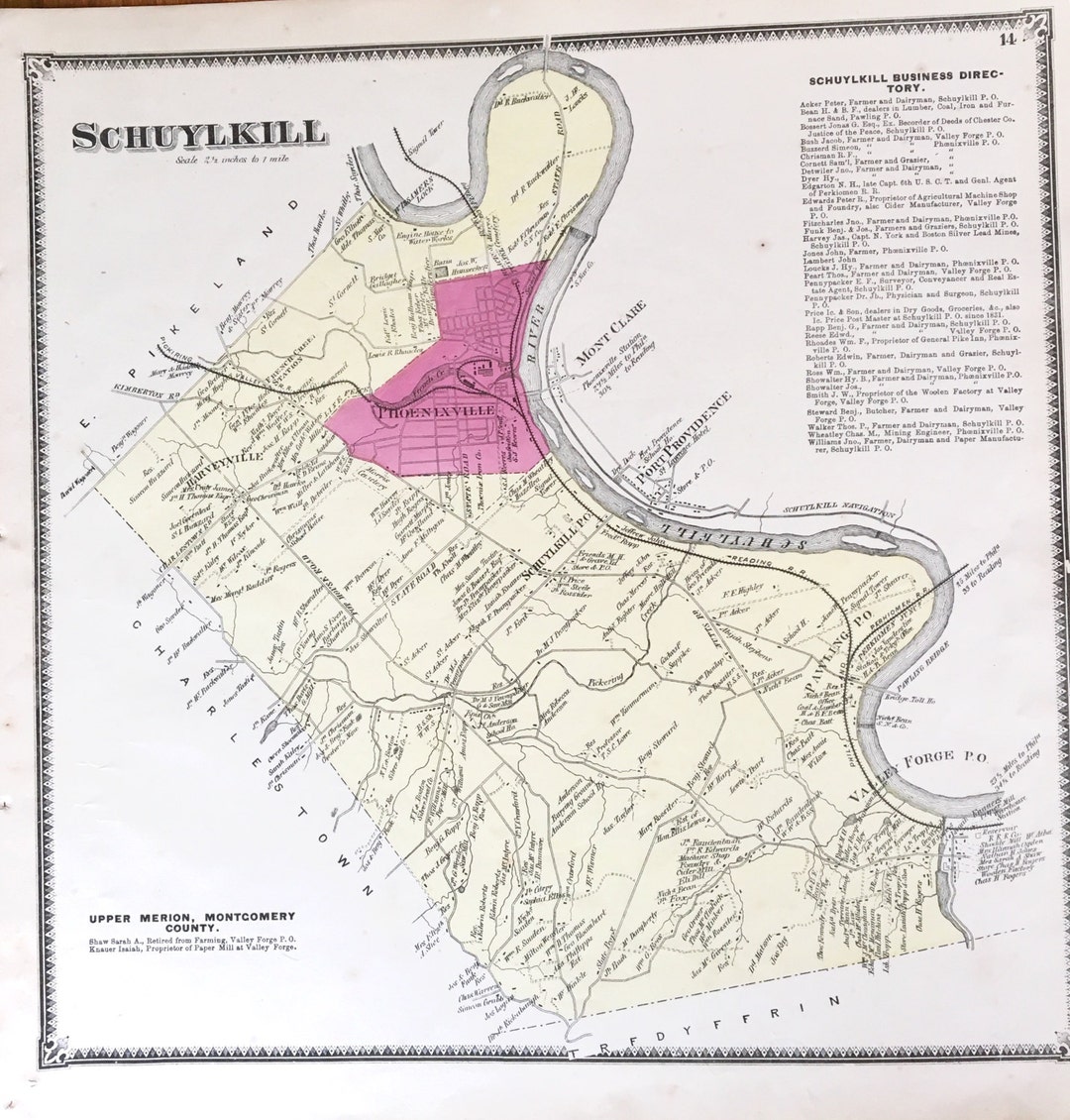 Schuylkill Township Map, Original 1873 Chester County Atlas Map