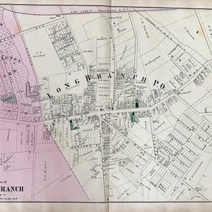 Long Branch New Jersey Map, Original 1873 Monmouth County atlas, Beach map