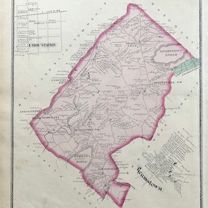 East Cocalico map, Original 1875 Lancaster County Atlas, Adamstown, Reamstown