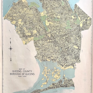 Queens County Map, Original 1941 New York State Atlas, Borough of Queens, Flushing, Long Island City