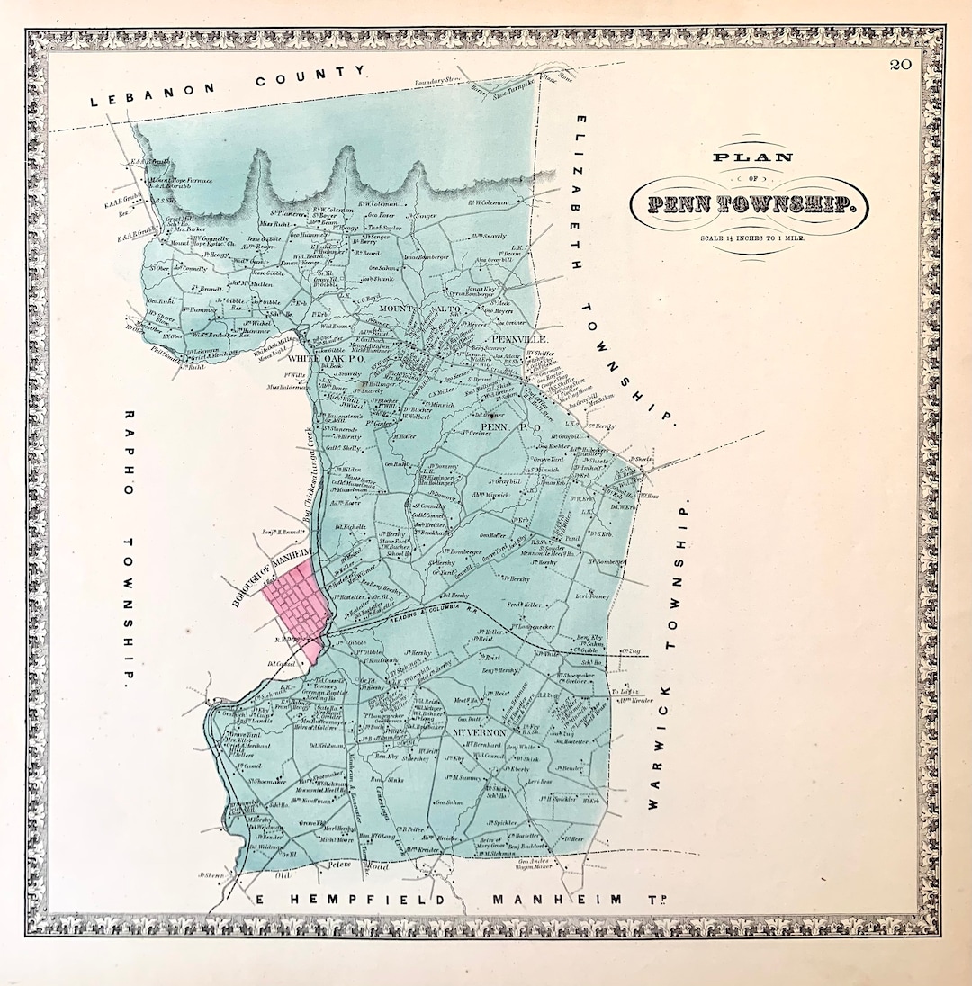 Penn Township Map, Original 1864 Bridgens Lancaster County Atlas